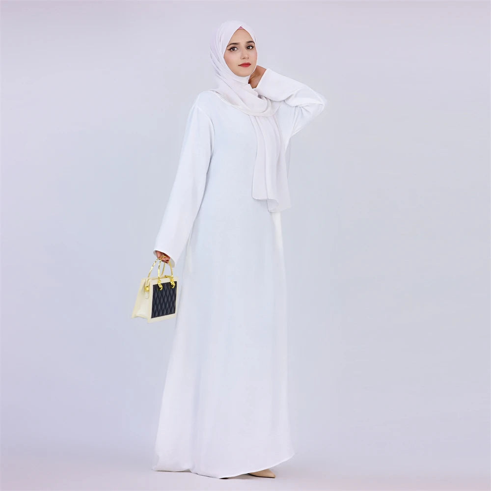 Noir blanc rose solide dubaï modeste sous Robe Abaya Islam caftan musulman avec poches robes pour femmes Robe Femme Musulmane