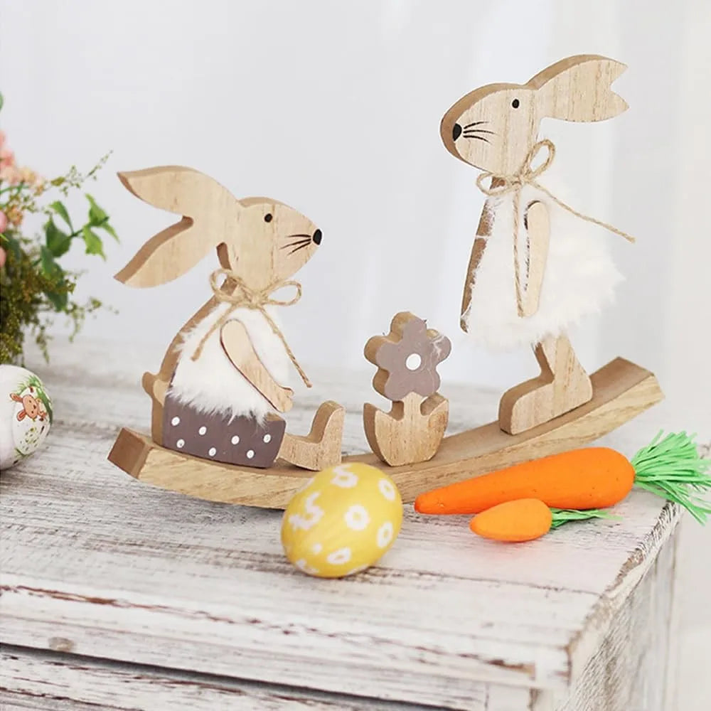 Easter Party Wooden Seesaw Rabbit Ornament Creative Easter Household Decor Painted Graffiti Handicrafts Happy Easter Party Decor
