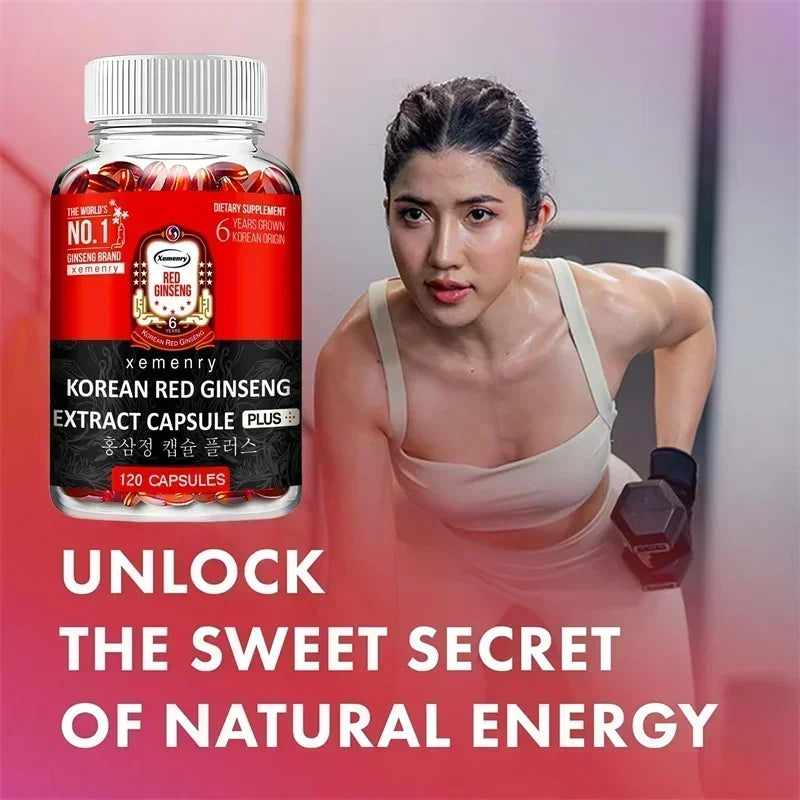 Supplément coréen au ginseng rouge – Soutient la santé globale, augmente la production énergétique, soulage le stress – 120 pièces