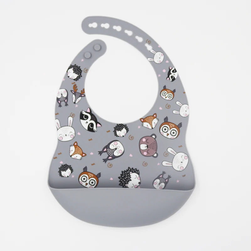 Nouveauté bavoirs en silicone pour bébé impression en silicone bavoir pour nouveau-né alimentation rot tissu avocat zoo tracteur impression vaisselle