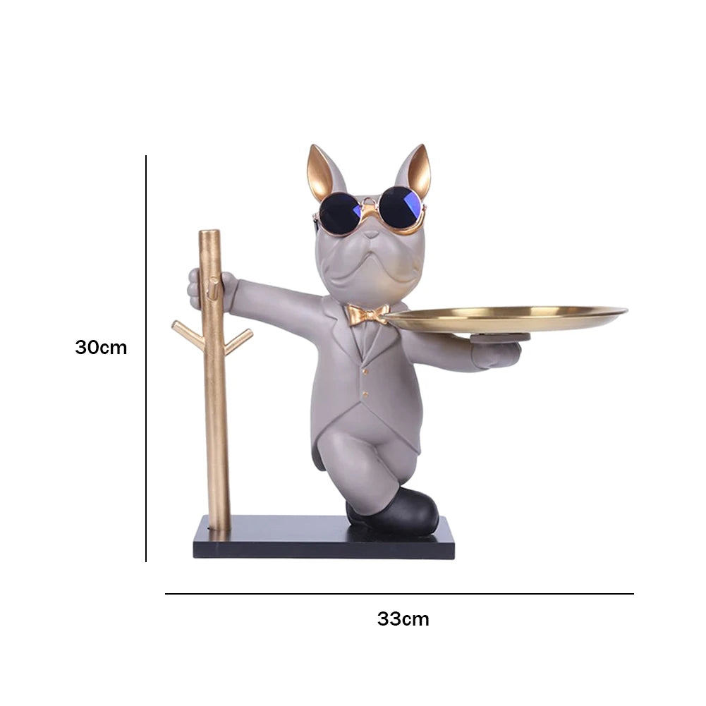 Sculpture de bouledogue français, Statue de chien, Figurine décorative, plateau de rangement en métal, pièce de monnaie, tirelire, clé d'entrée, porte-snack