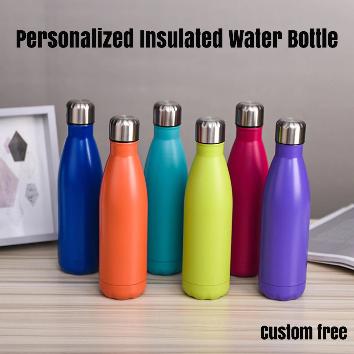 Bouteille d'eau isolée personnalisée en acier inoxydable avec nom et texte, isolation thermique, pour Noël ou toutes occasions