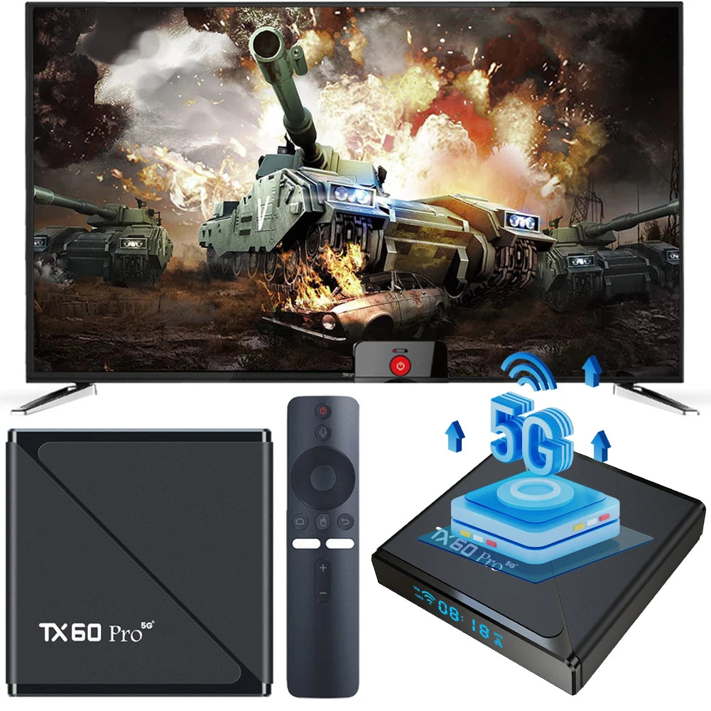 Smart TV Box TX60 PRO Android 24 TV Box 14K 2.4G 5G double WiFi 6 décodeur lecteur multimédia vidéo maison décodeur intelligent
