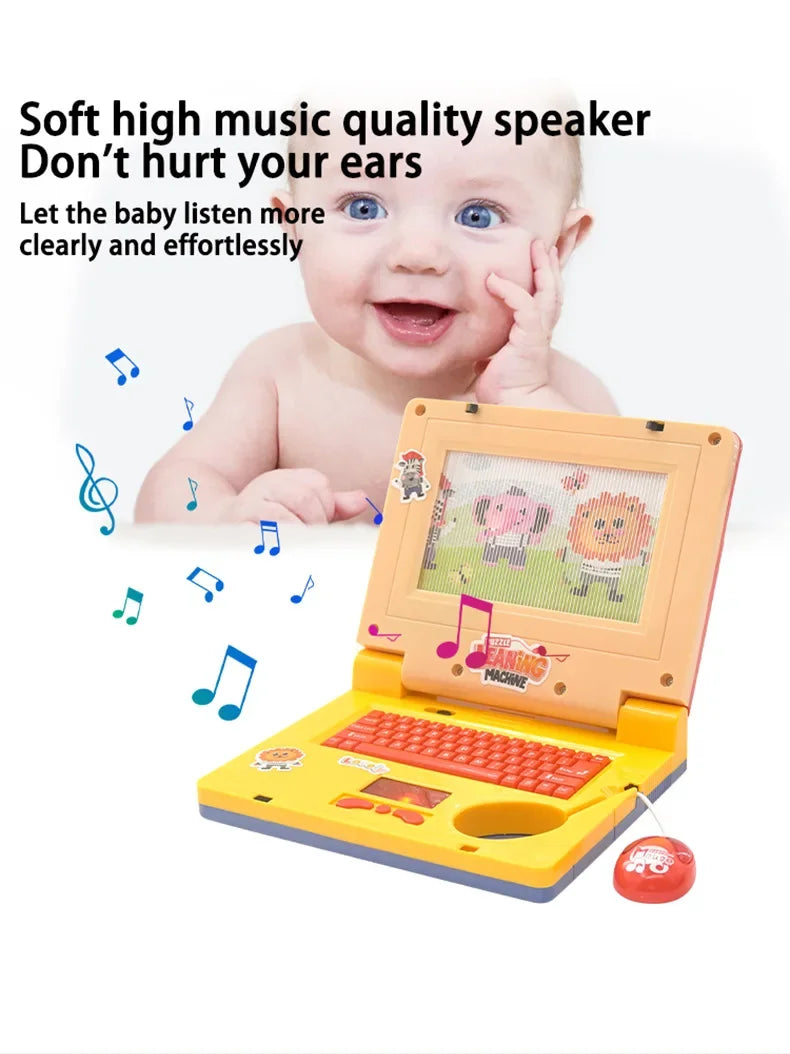 Machine d'apprentissage de Puzzle pour tout-petits, faux ordinateur portable de dessin animé avec musique légère, souris, Simulation d'ordinateur, jouets éclairants, cadeaux pour enfants
