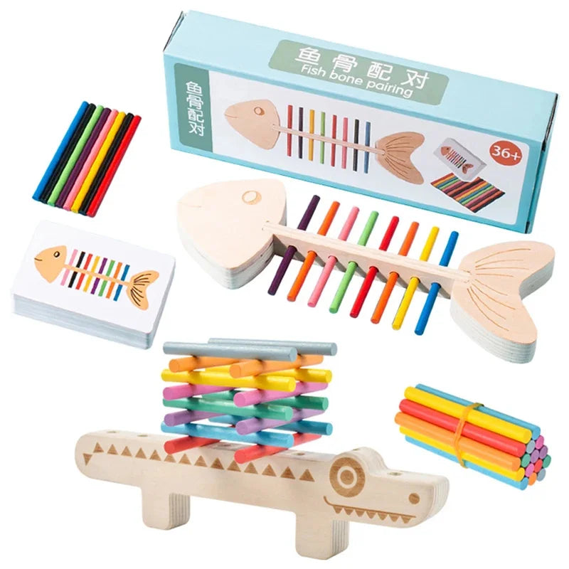 Jouets sensoriels Montessori assortis aux couleurs, bâton d'équilibre en bois, jeu d'entraînement fin, jouet Puzzle pour garçons et filles, cadeau d'anniversaire et de noël