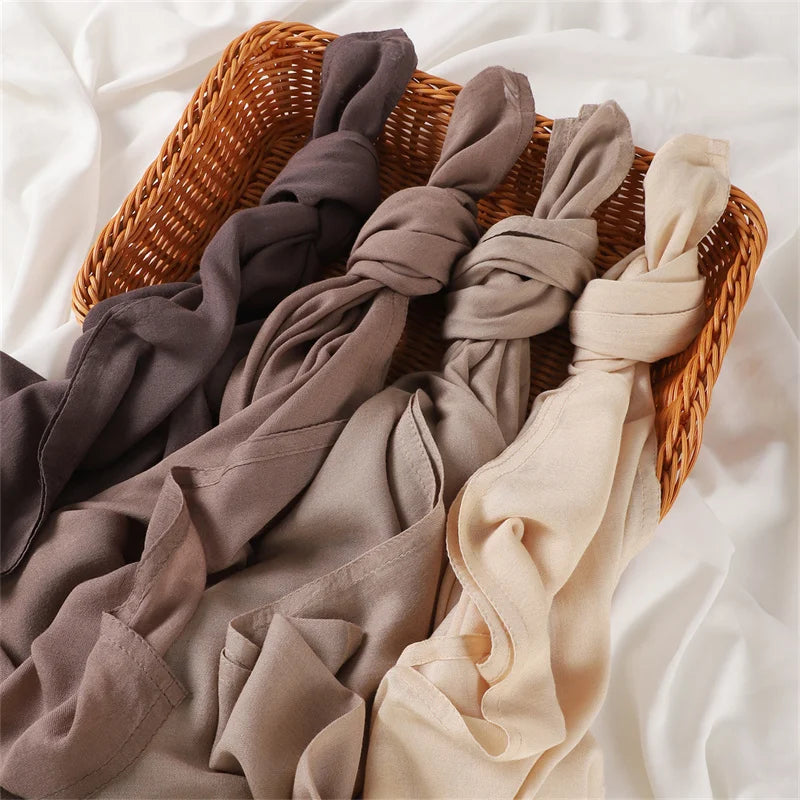 Ramadan Solid Color Plus Size Cotton Rayon Hijab Scarf Women's Muslim Headscarf Wraps Shawls Muslim Women's Headband Islamic Turban