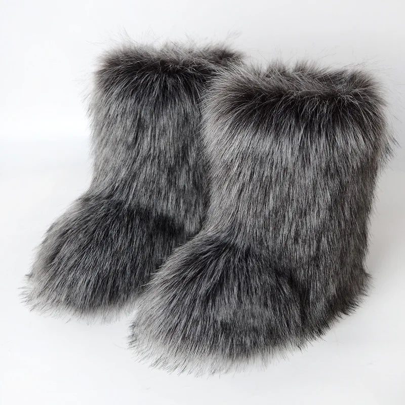 Bottes de neige d'hiver pour femmes en plein air de luxe fourrure fausse fourrure de renard bottes femme en peluche chaud plate-forme chaussures nouvelle mode Bottes grande taille 46