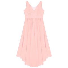 Robe perlée pour filles, élégante, brillante, rose, pour adolescentes, pour cérémonie de première Communion, ourlet Hi-Lo, fleur de demoiselle d'honneur