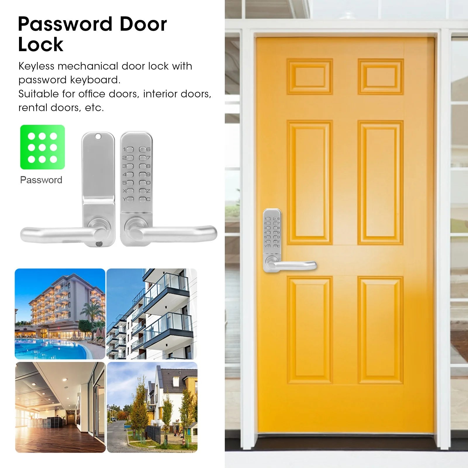 Dispositif de sécurité à domicile avec entrée sans clé, serrure de porte mécanique intelligente, mot de passe numérique, puissance non extensible, sécurité antivol, accès à la maison