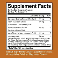 Capsules complexes de champignons - Cordyceps Reishi, immunité, stress, énergie, clarté mentale et soutien de la concentration - Supplément cérébral