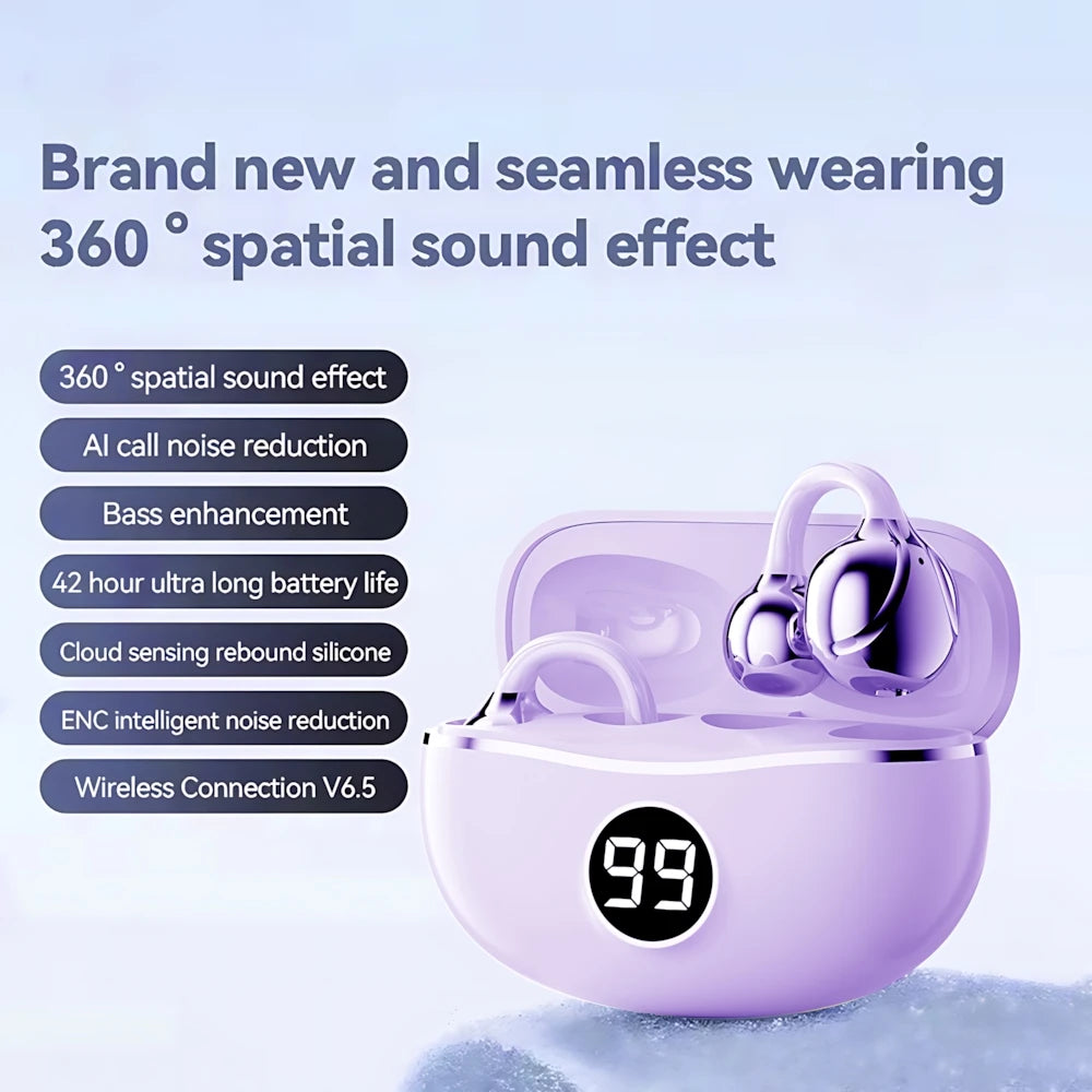 Casque sans fil Fone Bluetooth casque avec micro mains libres suppression du bruit écouteurs Clip oreille musique sport jeu bouchon d'oreille