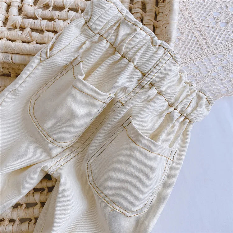 Children's jeans, casual pants for boys and girls, high-waisted, solid color, warm jeans, autumn/spring, 9M-4 years
