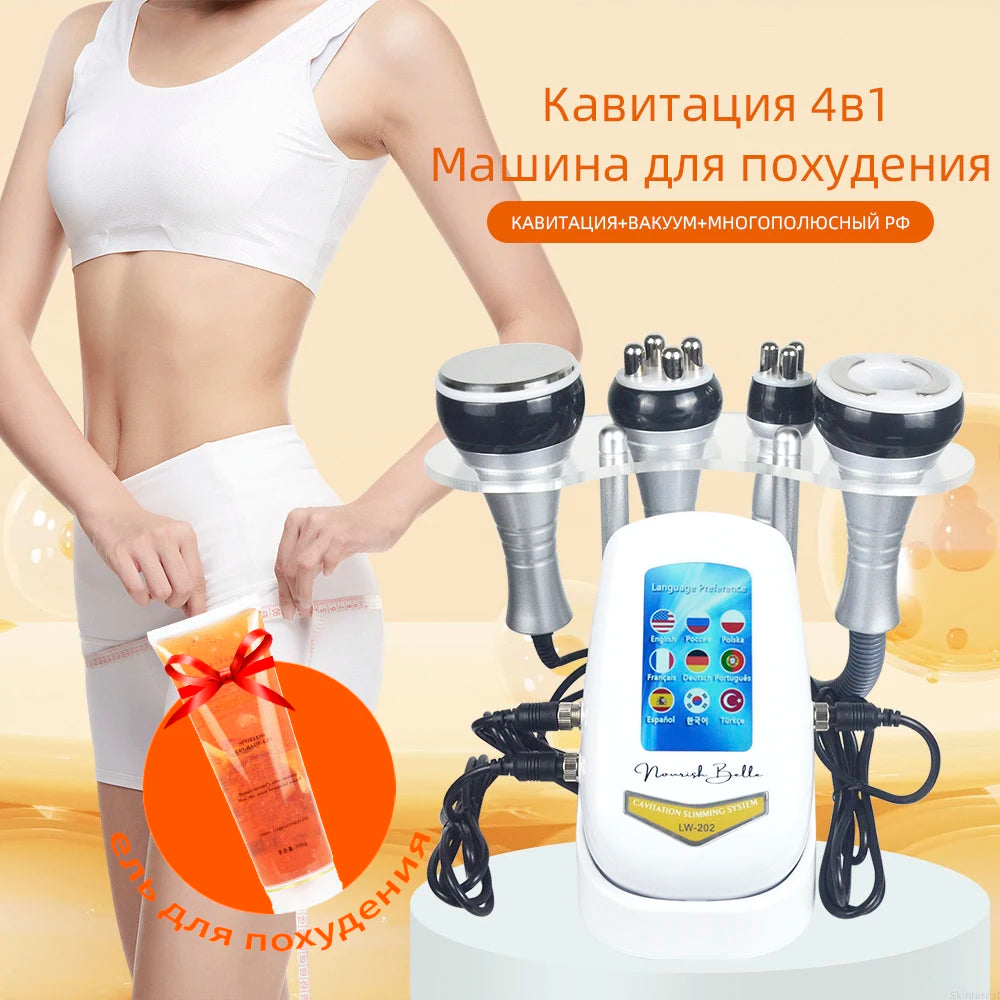 4IN1 Cavitation Body Slimming 40K Machine Beauty Massager Skin Tighten Face Lifting Vacuum Suction（Overseas Warehouse Shipment）