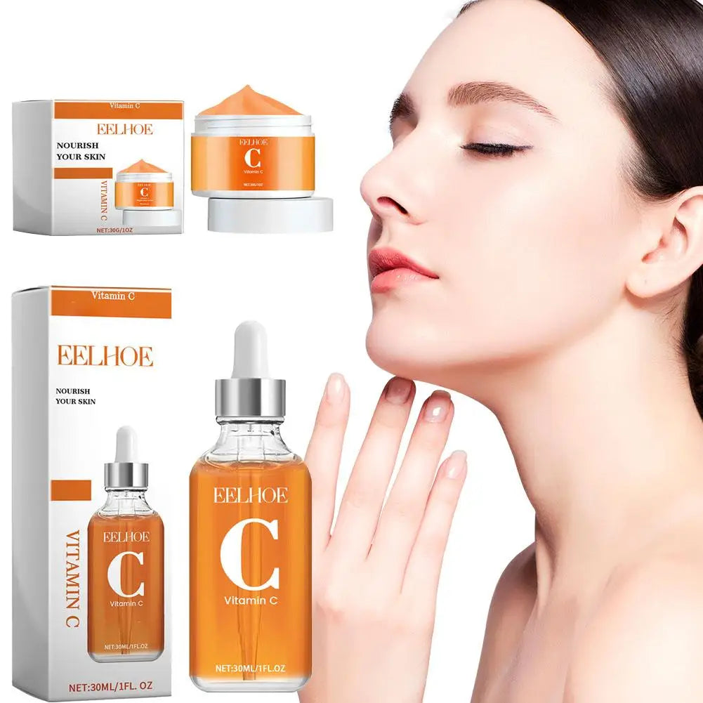 Sérum à la vitamine C et crème à la vitamine C pour le visage, série hydratante quotidienne, soin pour la peau hydraté et dodu, sérum éclaircissant, même le teint
