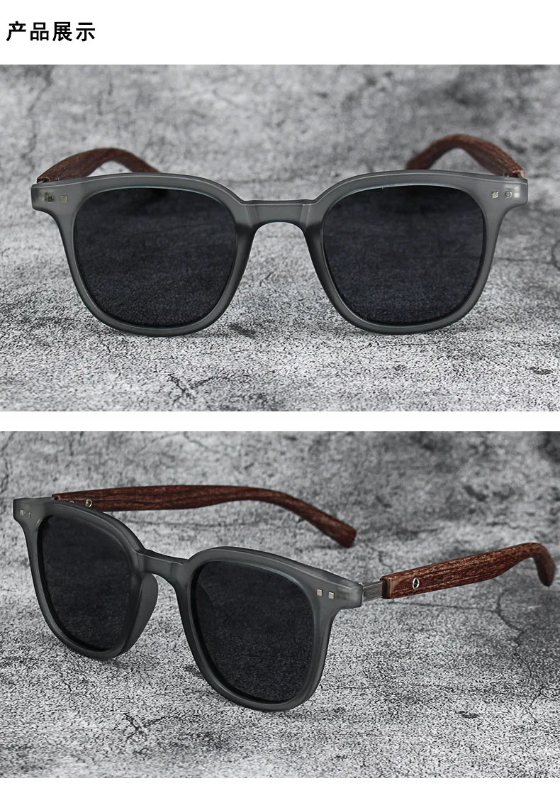 Nouveaux hommes Vintage cadre en bois lunettes de soleil marque classique carré lunettes de soleil revêtement lentille conduite lunettes pour femmes mâle