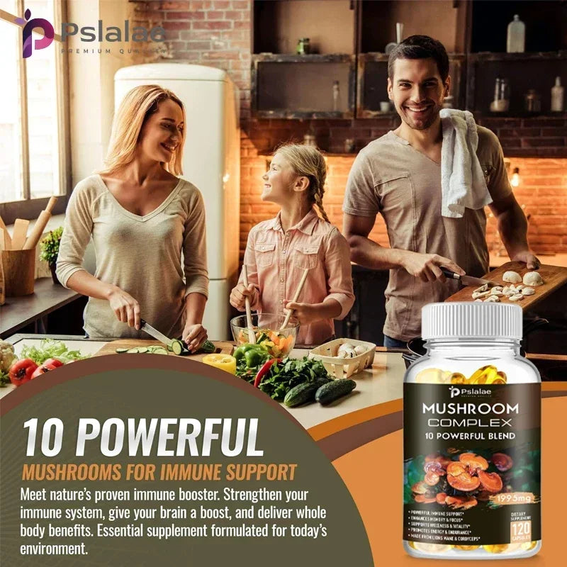 Capsules complexes de champignons - Cordyceps Reishi, immunité, stress, énergie, clarté mentale et soutien de la concentration - Supplément cérébral