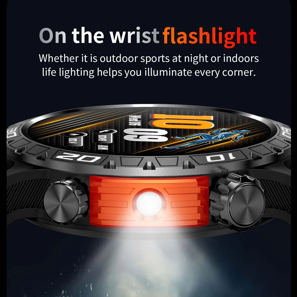 Montre intelligente étanche avec éclairage LED pour homme, boussole, tracker de fitness sportif, IP68, Bluetooth, conversation, Android, iOS
