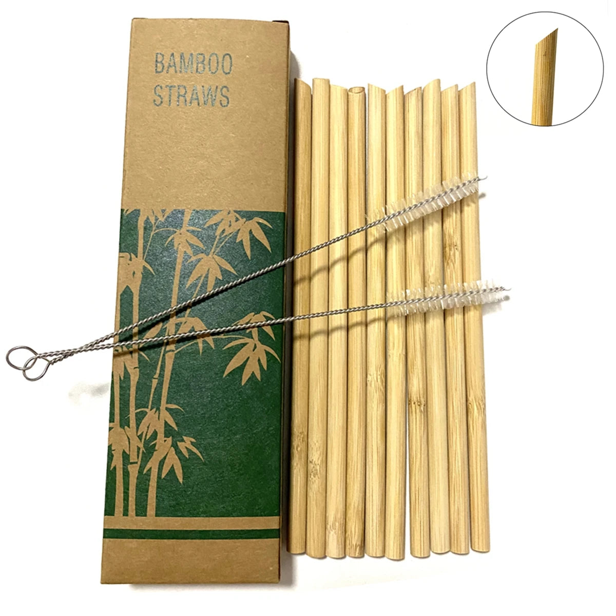 Pailles à boire en bambou naturel réutilisables avec étui, bionickel ables, écologiques, pour cocktail, bar, boissons, 10 pièces