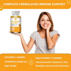 Vitamine C 1000 mg avec zinc 20 mg 120 gélules Supplément de diétérie vitamine |   Vegan sans OGM et sans gluten