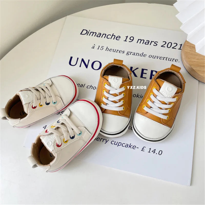 Chaussures en cuir pour bébés garçons et filles, baskets pieds nus à semelle souple, Tennis en plein air, à la mode, nouvelle collection printemps/automne 2024