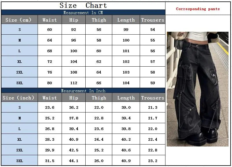 FjRopa Mujer-Jean Cargo Noir Délavé Style Punk Y2K pour Femme, Pantalon Baggy, Vêtements de Styliste, Jambes Larges, 2024