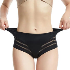 Slip taille haute sans couture pour femmes, maille transparente, haute élasticité, contrôle du ventre, sous-vêtements en soie glacée, Lingerie Sexy