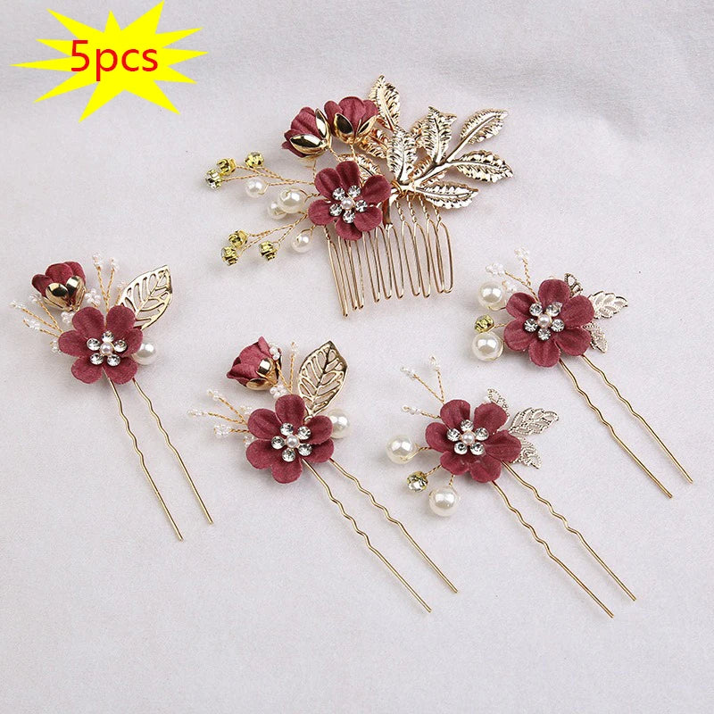 5 pièces/ensemble accessoires de cheveux de mariée pour femmes fleur perle casque diadème Barrette de mariage pince épingles à cheveux mariée peignes ornement