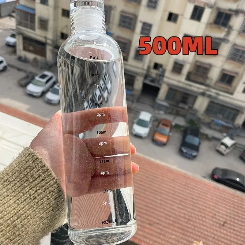 Bouteille d'Eau en Verre de Grande Capacité avec Couvercle Marqueur de Temps, pour Eau, Lait Transparent, Jus, Tasse Simple, Cadeau d'Anniversaire