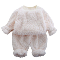 2t filles vêtements flanelle ensemble enfants deux pièces ensemble nouveau fourrure Jacquard ample col rond maison costume enfant en bas âge fille garçon correspondant