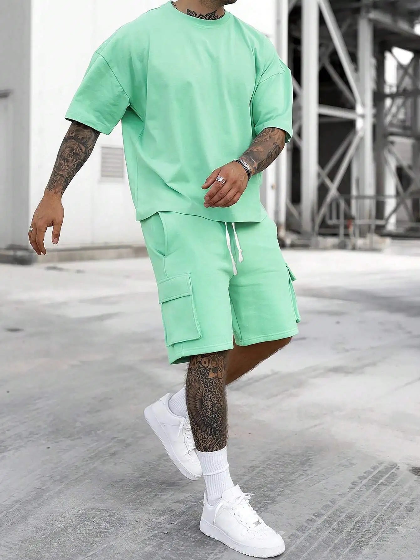 Ensemble de vêtements de sport deux pièces décontractés et à la mode pour hommes, T-shirt et short de travail pour l'exercice, la course à pied et la randonnée, été