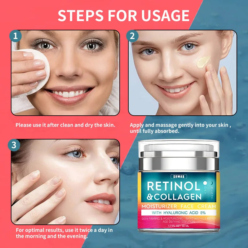 Crème pour le visage au rétinol, hydratante, raffermissante, éclaircissante, au collagène, à l'acide hyaluronique, produits de soins pour la peau, 50ml