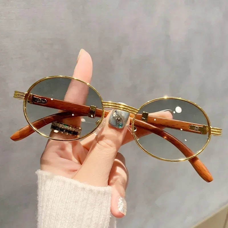 Lunettes de soleil ovales vintage en bois pour hommes et femmes, lunettes de soleil de créateurs, nuances de luxe, UV400, mode