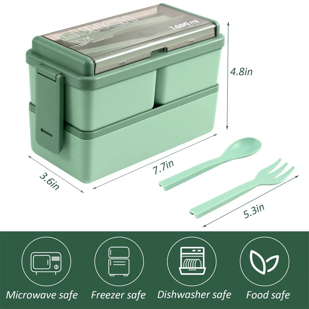 Boîte à déjeuner Portable Double couche pour enfants, avec fourchette et cuillère, boîtes à Bento pour micro-ondes, ensemble de vaisselle, conteneur de stockage des aliments