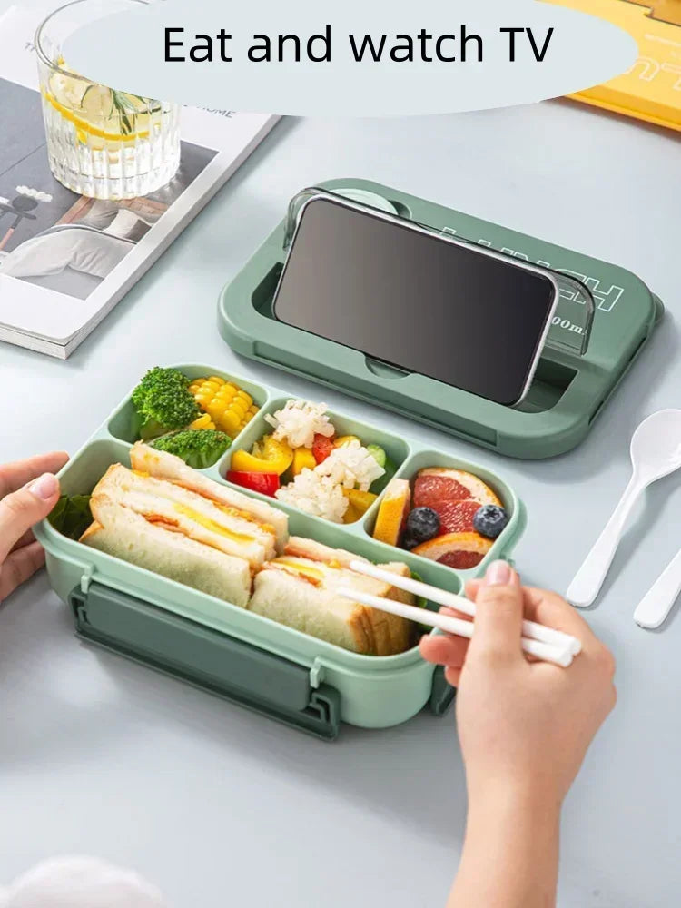 Boîte à déjeuner Portable à compartiment de 1300ML, boîte à Bento de bureau pour enfants étudiants avec fourchette et cuillère, récipient de stockage des aliments pour micro-ondes
