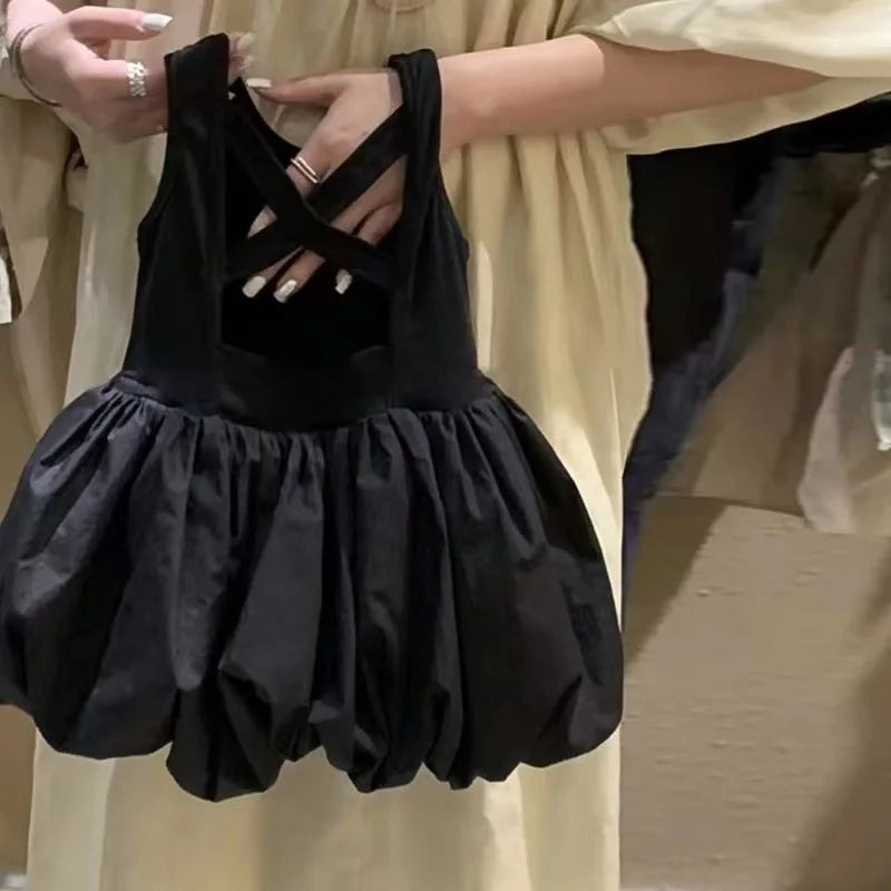 Robe à bretelles dos nu pour bébés filles, en coton, couleur unie, sans manches, ample, bourgeon de fleur, pour enfants de 2 à 8 ans