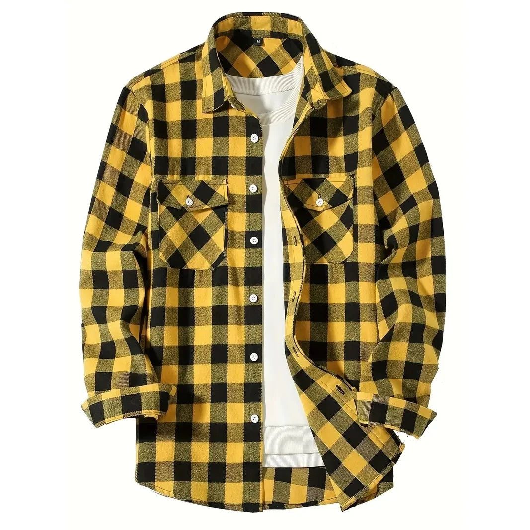 Chemises pour hommes simple boutonnage classique Plaid intelligent décontracté chemise en flanelle à manches longues poitrine deux poches conception printemps automne hommes hauts