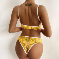 Ensemble pyjama en dentelle pour femmes, sous-vêtements Sexy, soutien-gorge à nœud papillon sans fil, string, couleur unie, ensembles de Lingerie féerique transparents