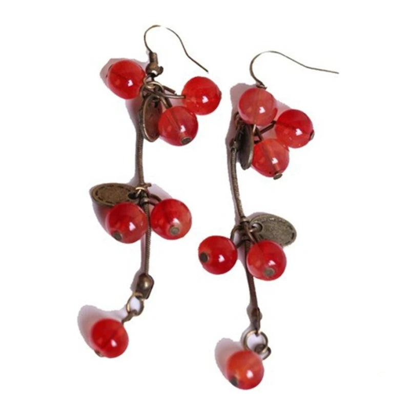 Bijoux pour femmes, boucles d'oreilles Pop coréen, cerise rouge, mignon, vente en gros