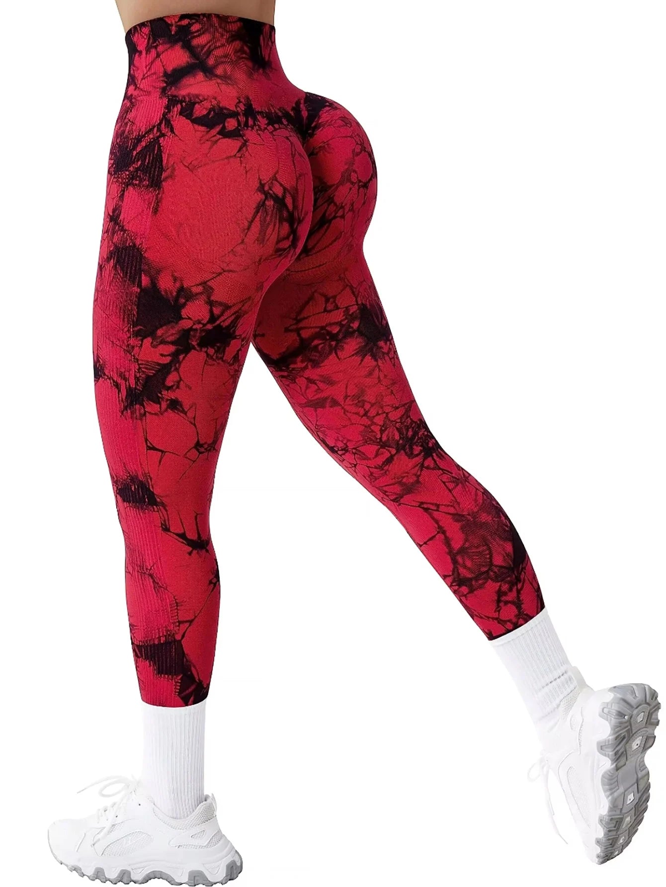 Leggings sans couture Tie Dye pour femmes, pantalons de Yoga taille haute, froissés, collants élastiques de levage des fesses, Leggings de sport à large ceinture
