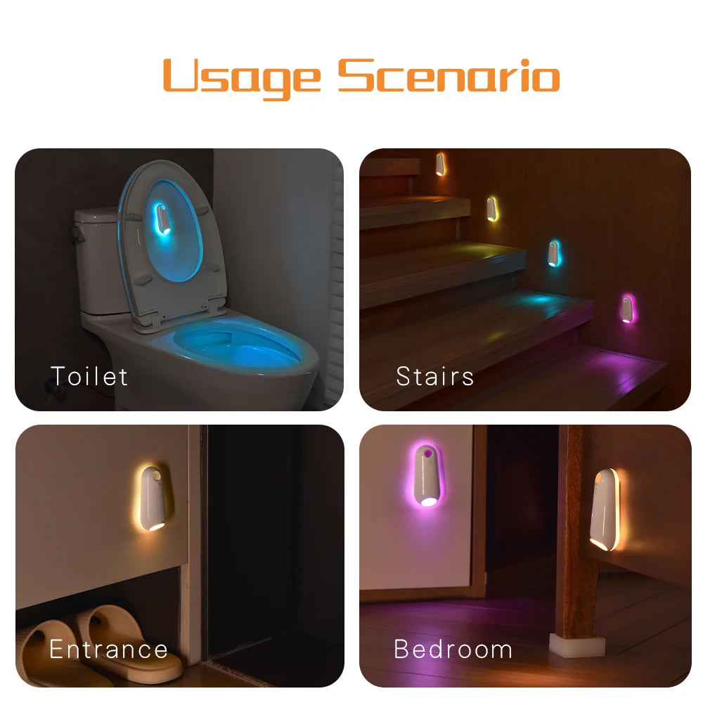 Capteur de mouvement intelligent veilleuse projecteur LED lumières de toilette USB Rechargeable lampe de pied colorée applique murale pour salle de bain couloir