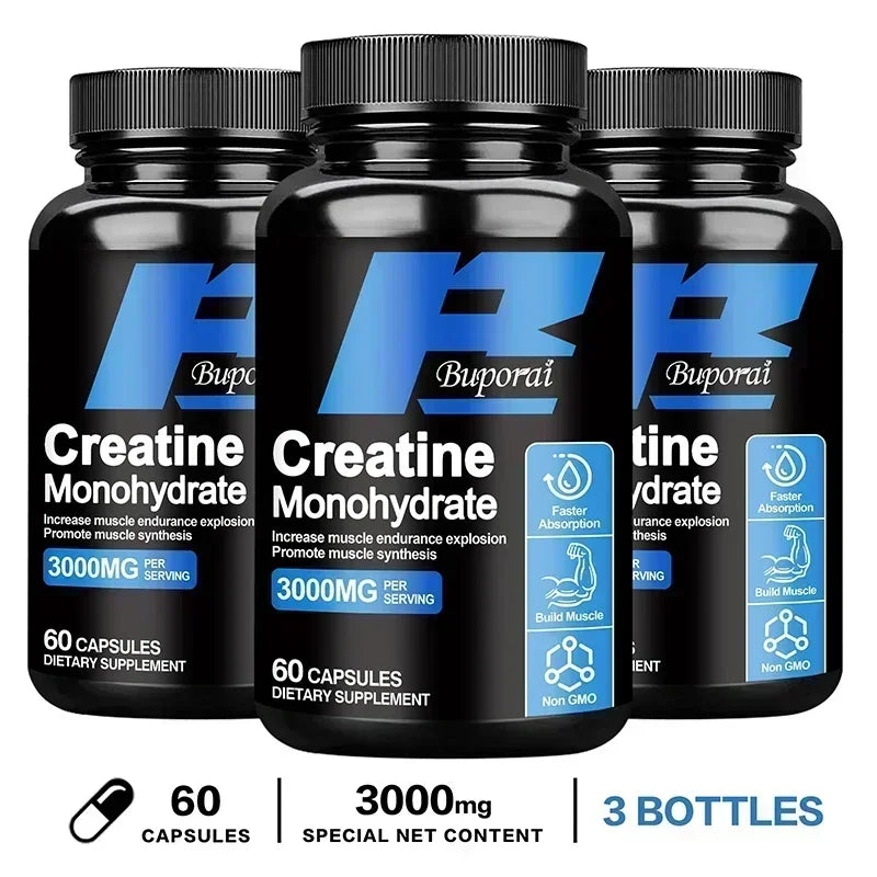 Creatine monohydrate - Improves muscle strength, promotes muscle recovery and growth, and enhances athletic performance. Vegan.