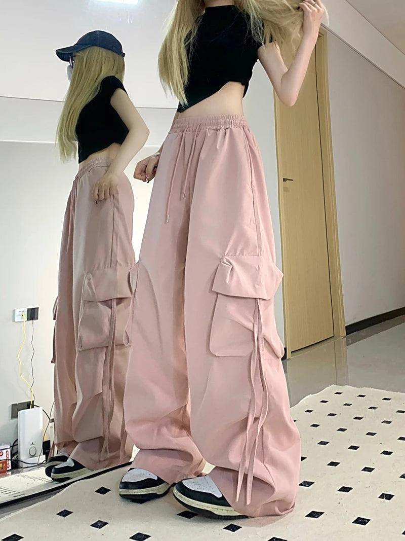 Y2K Cargo pantalon femmes Streetwear surdimensionné jambe large pantalons de survêtement Harajuku grandes poches Joggers Bf taille haute Baggy sport pantalon