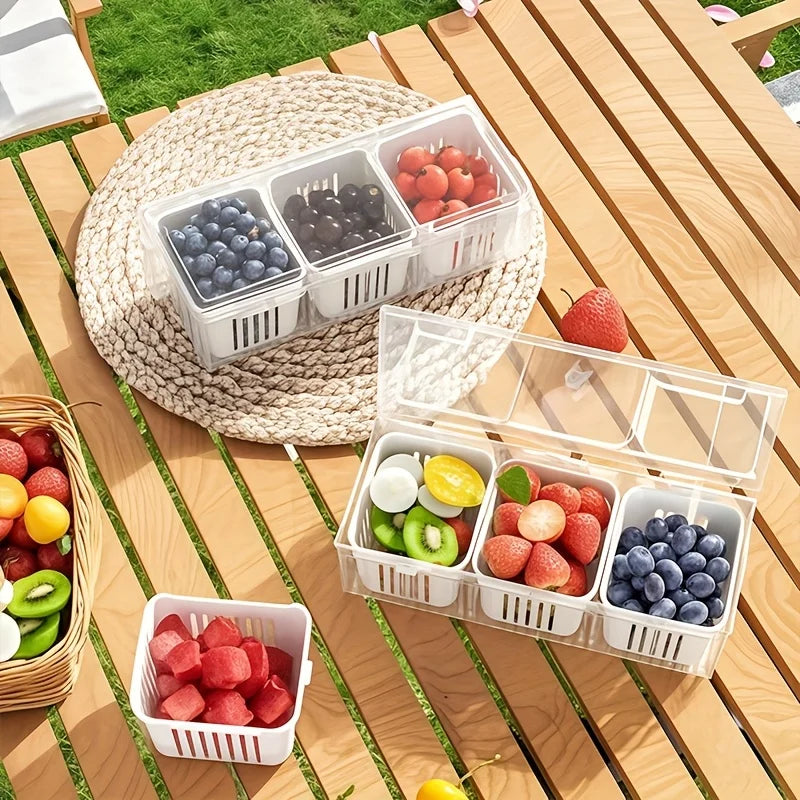 Boîtes de rangement pour réfrigérateur à 3 grilles, organisateur d'ail, oignon, poivre, fruits et légumes, bac à légumes, bac à légumes, conteneurs scellés de cuisine ﻿