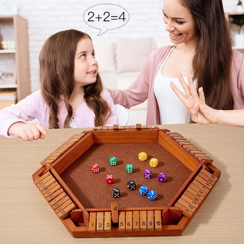 Six-sided flipping game, wooden number game, dice game in a box - parent-child board game, bar party game, leisure game