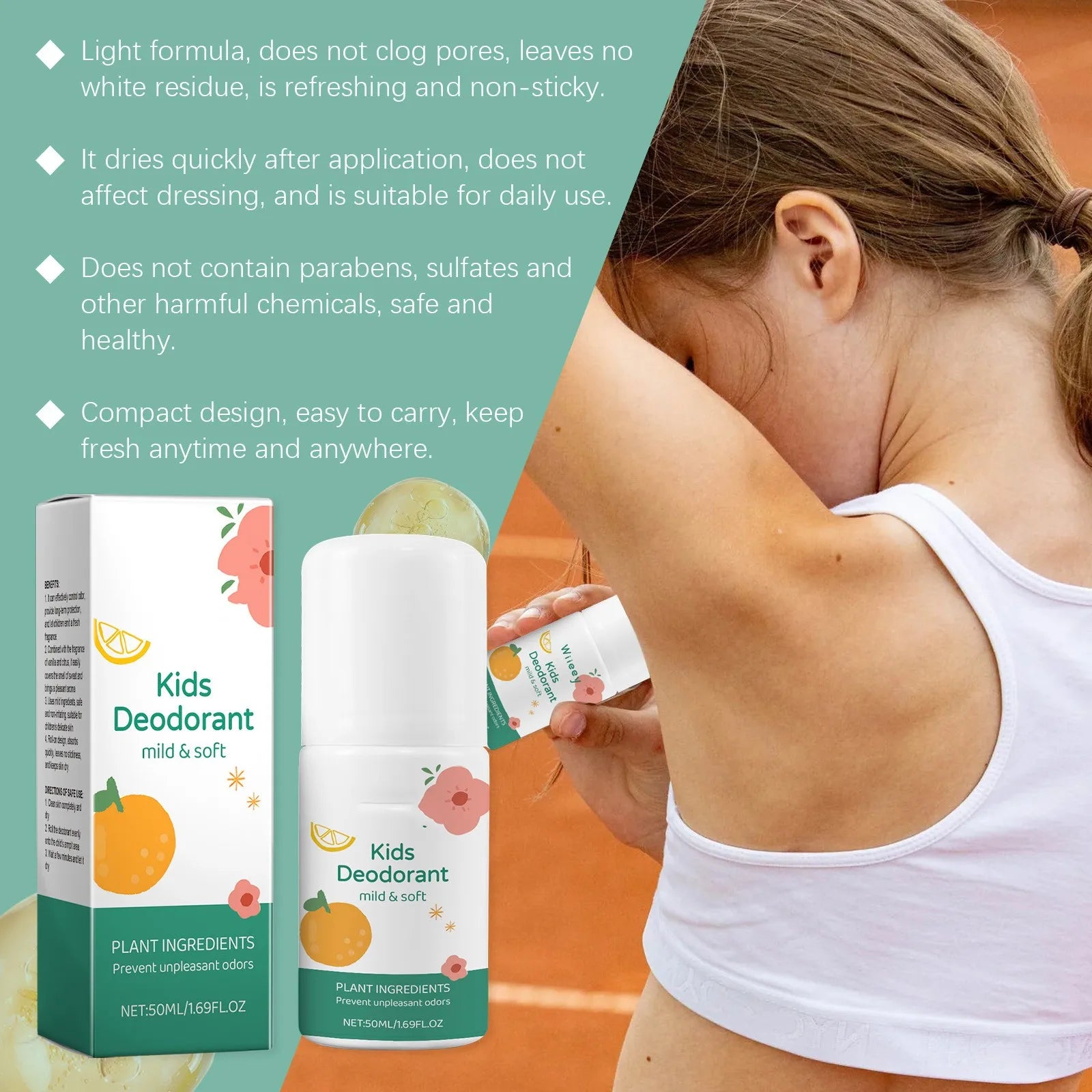 Dépistolet ant naturel sans paraben pour enfants et adolescents, dépistolet ant en rafale, sans aluminium, frais, 50ml