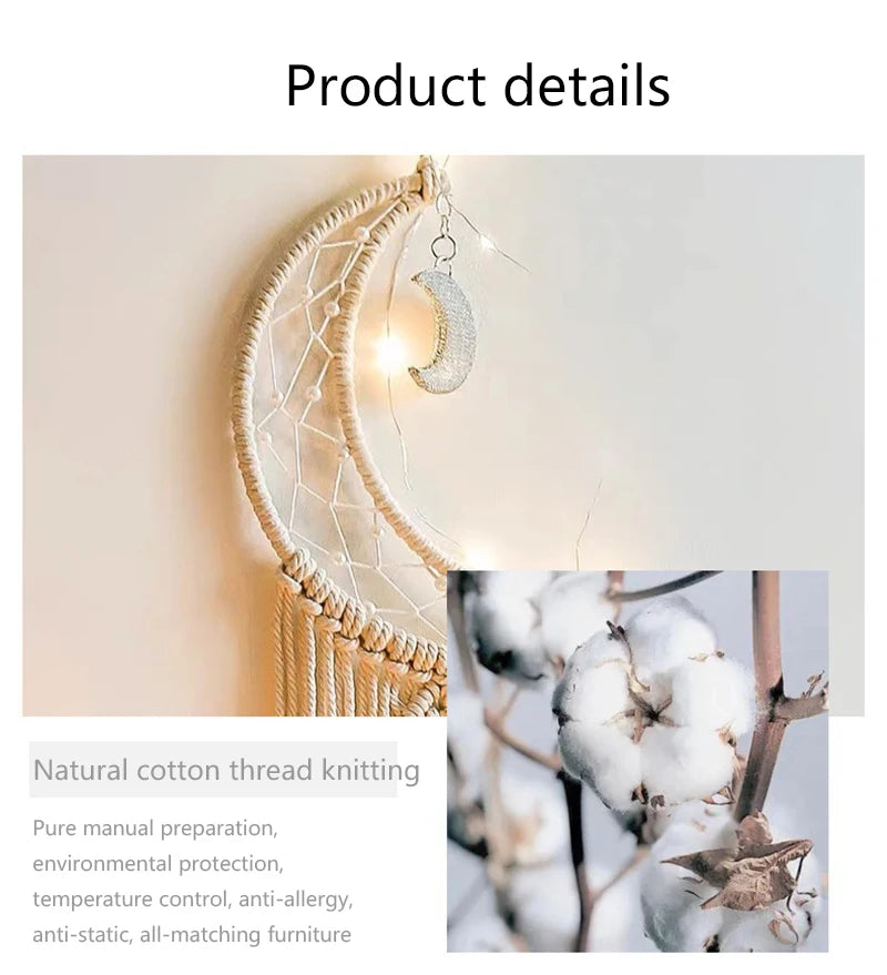 Nordic Style Macrame Wall Sconce for Baby and Child's Room, Boho Home Decor with Moon, Ramadan