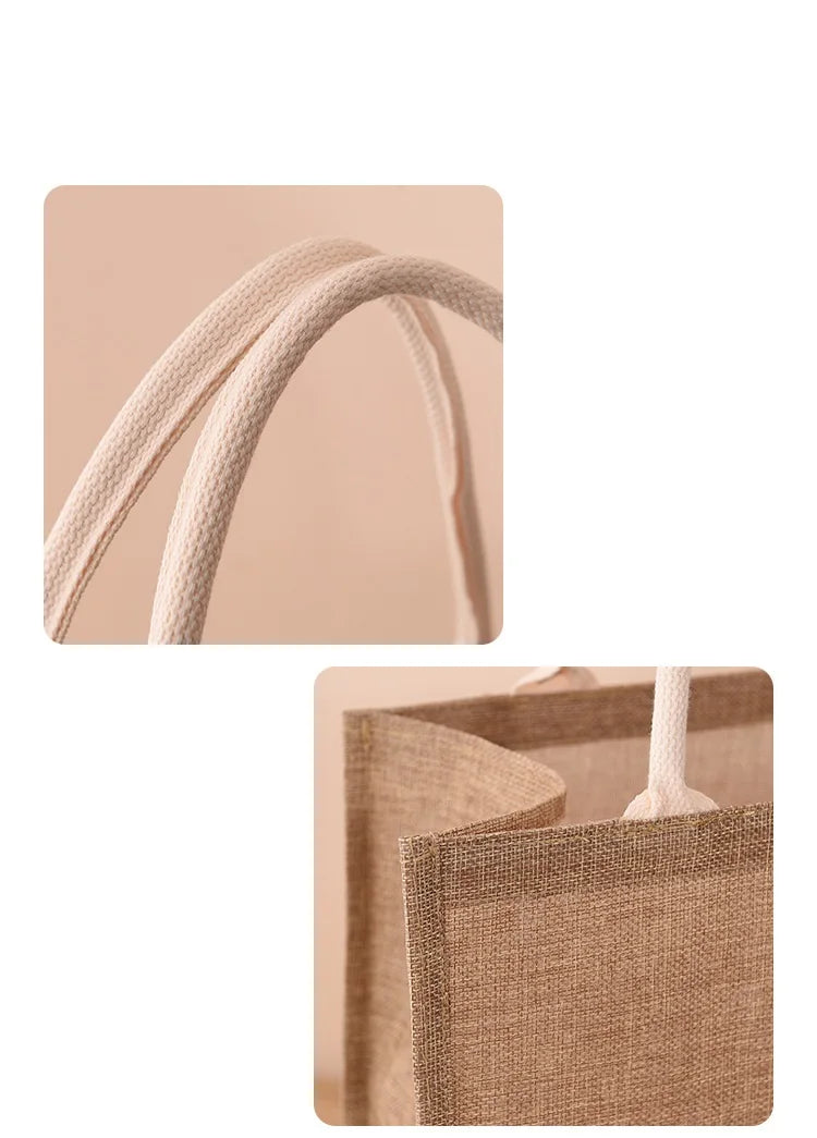 Sac à main en jute de coton peint à la main, sac en chanvre, sac en lin, sac à provisions, sac recouvert de film, sac à main imperméable
