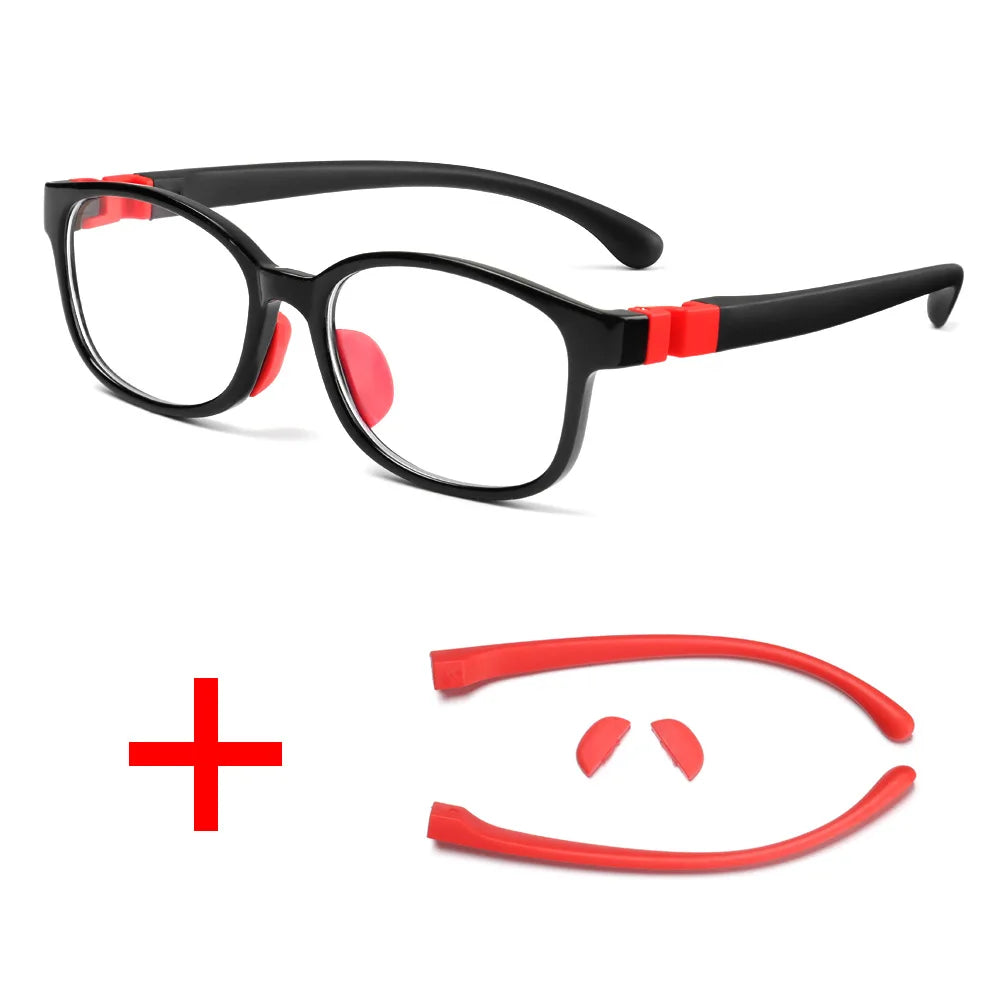 Children's blue light blocking glasses, silicone, for boys and girls, for computer use, ultra-lightweight, square, transparent
