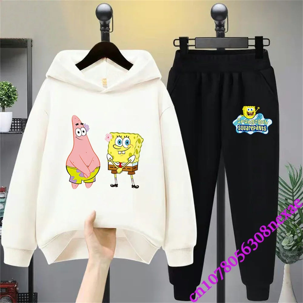 Spongebob-Pull imprimé dessin animé pour enfants, vêtements pour garçons et filles, imbibé, printemps et automne, Sportif, fjedly, 2 pièces