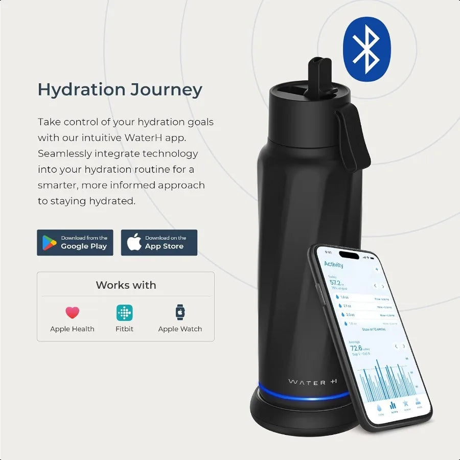 Bouteille d'eau intelligente Vita avec rappel pour boire de l'eau, bouteilles d'eau isolées sous vide sans BPA avec paille filtrante, prise Bluetooth